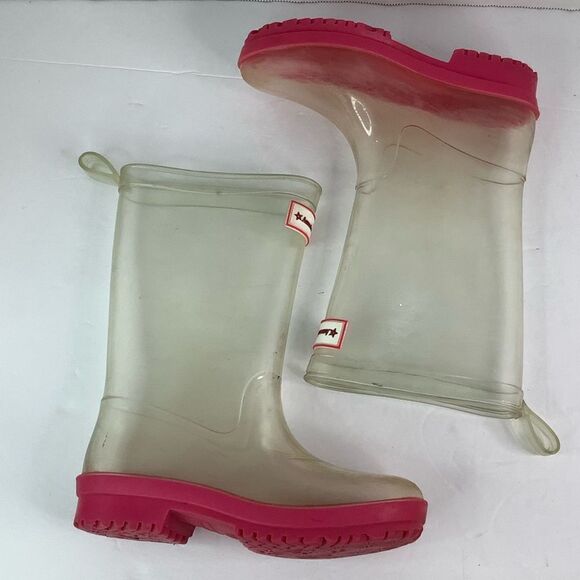 American Girl Peekaboo Willies Clear/Pink Calf Rain Boots Girl Rubber Size 12/13 - Picture 3 of 10